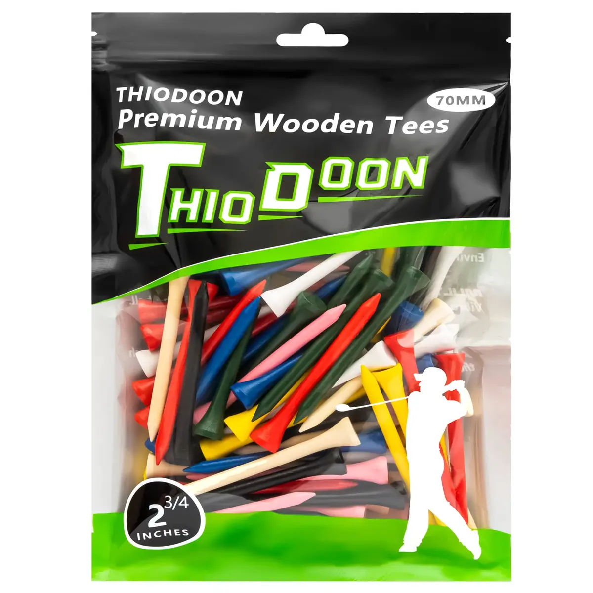 THIODOON Golf Tees 2-3/4 inch | Natural Hardwood, Less Friction, Bulk 100 - main product image