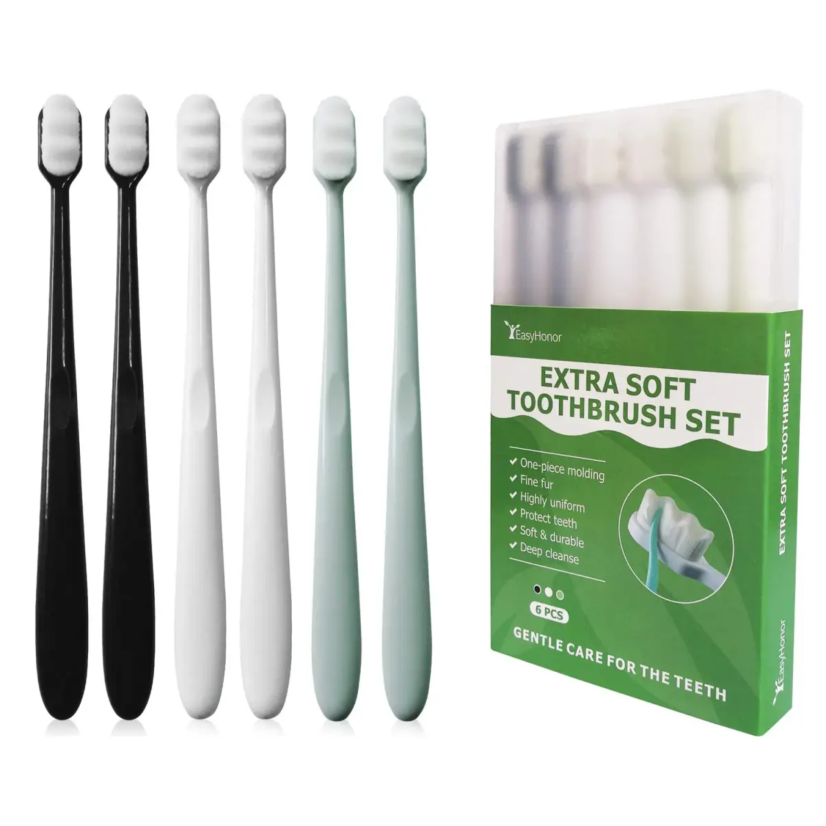 EasyHonor Extra Soft Toothbrush 6 Pack | 20000 Micro Bristles for Sensitive Gums - main product image