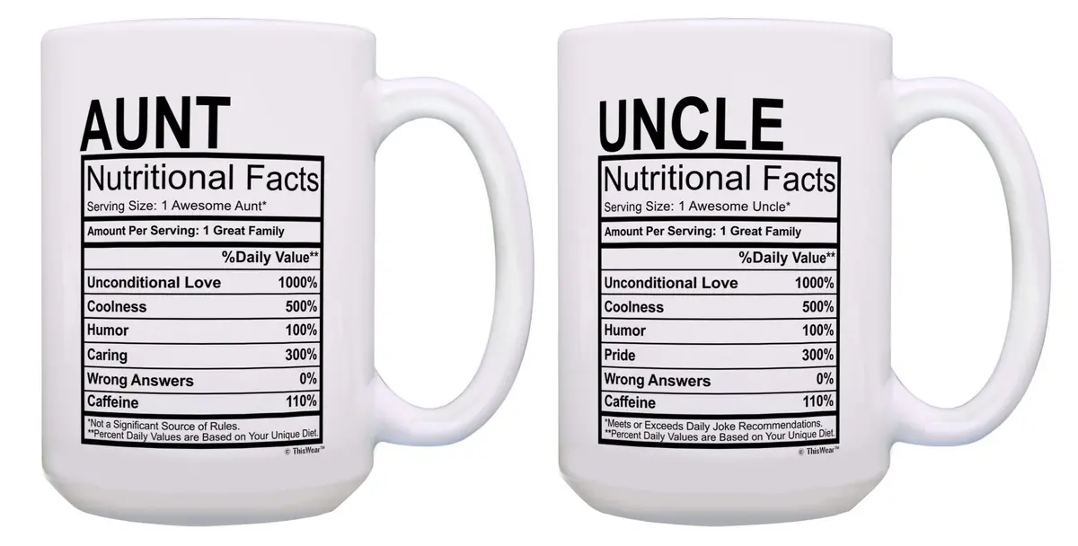 ThisWear Aunt Uncle Nutritional Facts Label 15oz Coffee Mug - 2 Pack | Funny Gift for Aunt & Uncle - main product image