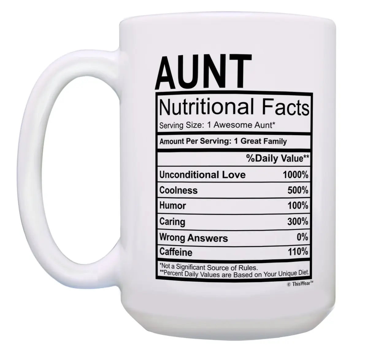 ThisWear Aunt Uncle Nutritional Facts Label 15oz Coffee Mug - 2 Pack | Funny Gift for Aunt & Uncle - view 2
