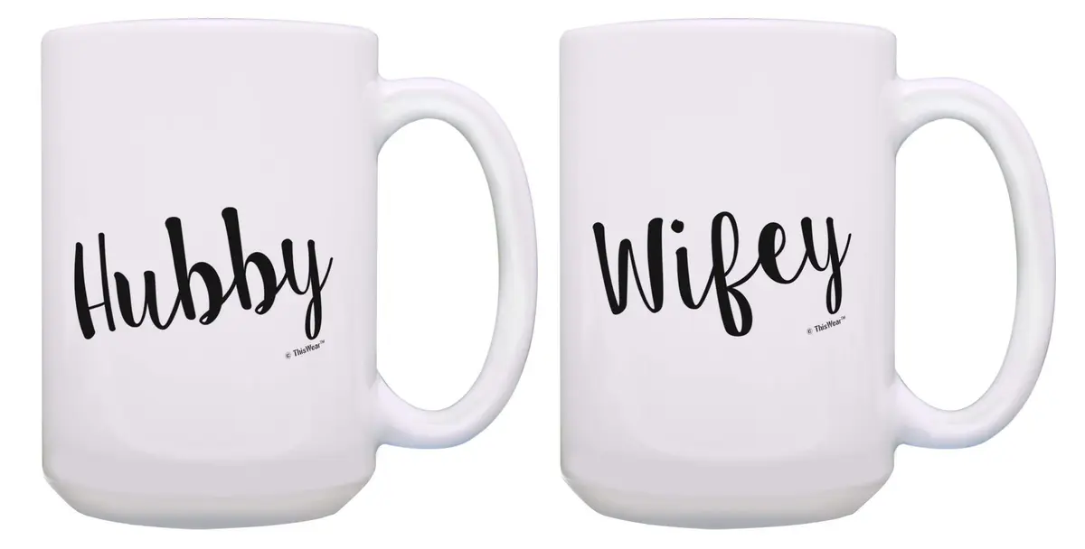 ThisWear Hubby & Wifey Wedding 15oz Coffee Mug - 2 Pack | Large Ceramic Couple Mugs for Wedding Gift - main product image