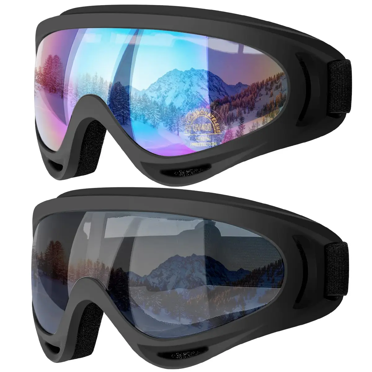 COOLOO Ski Goggles 2 Pack with Clear Lenses & Anti-Fog Coating | Unisex Adult & Kid Snowboard Goggles with Helmet Compatibility - main product image