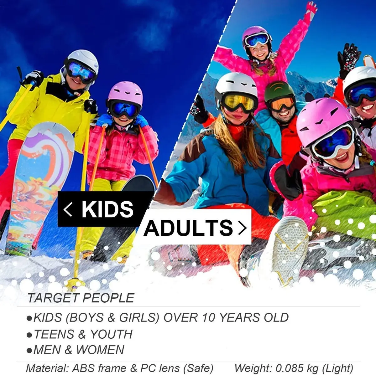 COOLOO Ski Goggles 2 Pack with Clear Lenses & Anti-Fog Coating | Unisex Adult & Kid Snowboard Goggles with Helmet Compatibility - view 7