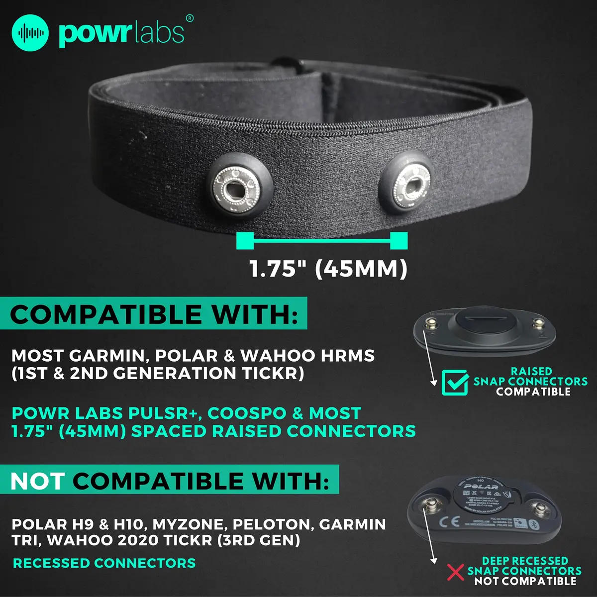 POWR LABS Heart Rate Monitor Replacement Chest Strap | Adjustable, Waterproof, Compatible with Garmin, Polar, Wahoo - view 2