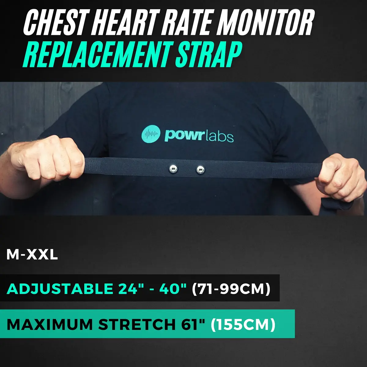 POWR LABS Heart Rate Monitor Replacement Chest Strap | Adjustable, Waterproof, Compatible with Garmin, Polar, Wahoo - view 3