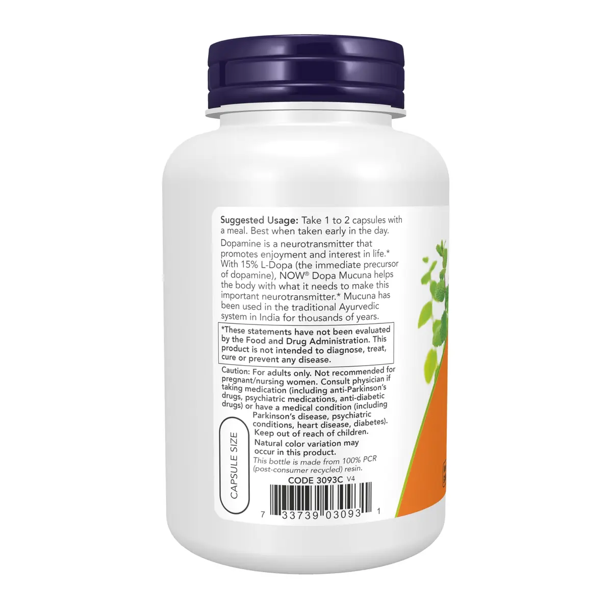 NOW DOPA Mucuna 180 Veg Caps | Supports Dopamine Production & Wellness - view 3