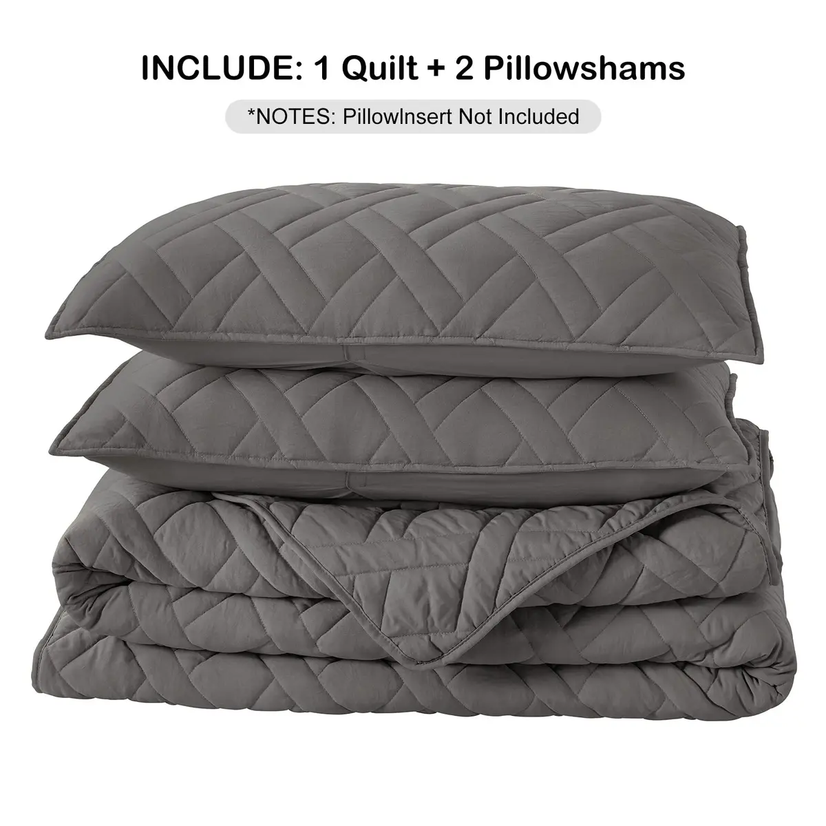 HORIMOTE HOME Quilt Set King Size Grey | Classic Geometric Diamond Pattern, Ultra Soft Microfiber, All Season Lightweight Bedspread Coverlet - view 7