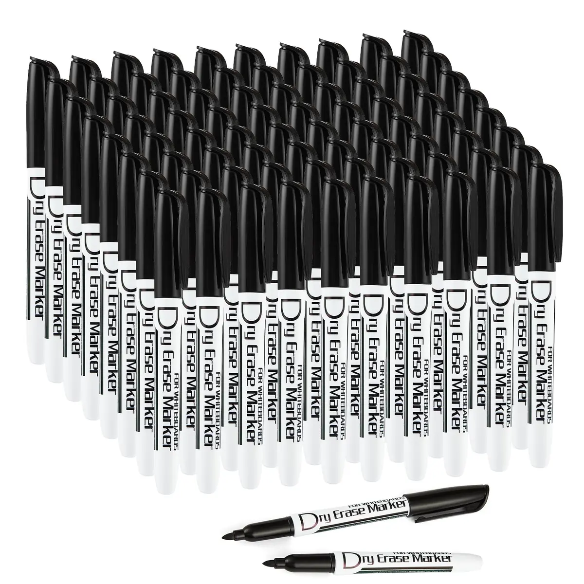 Volcanics Black Dry Erase Markers, Fine Tip, Low Odor, 80 Pack | Vivid, Quick-Drying, Water-Based Ink - main product image