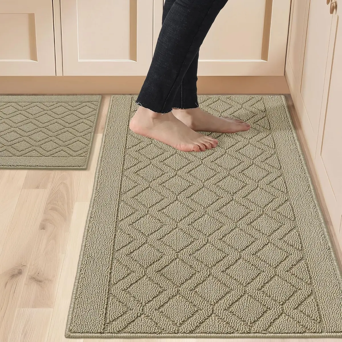 COSY HOMEER Kitchen Rug Mats 48x20/30x20 Inch Beige | Non-Slip Washable Floor Cover - main product image