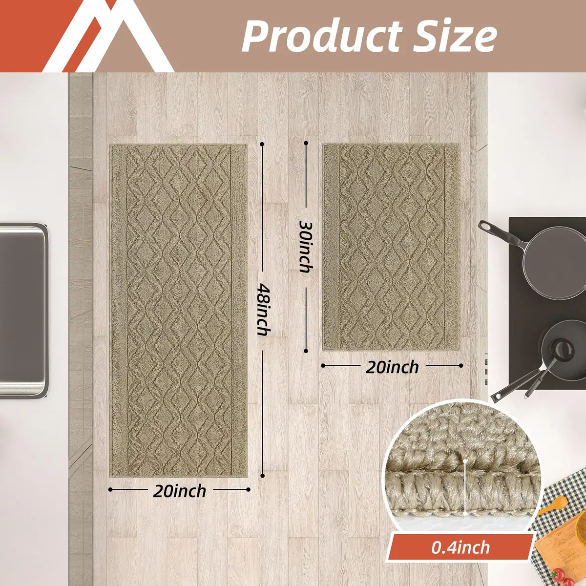 COSY HOMEER Kitchen Rug Mats 48x20/30x20 Inch Beige | Non-Slip Washable Floor Cover - view 6