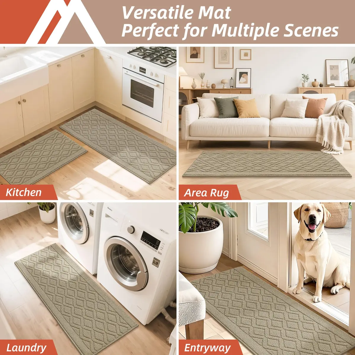 COSY HOMEER Kitchen Rug Mats 48x20/30x20 Inch Beige | Non-Slip Washable Floor Cover - view 7