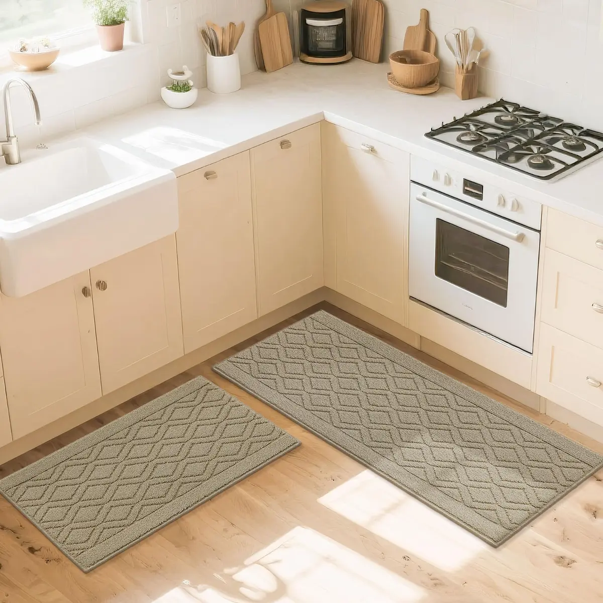 COSY HOMEER Kitchen Rug Mats 48x20/30x20 Inch Beige | Non-Slip Washable Floor Cover - view 8