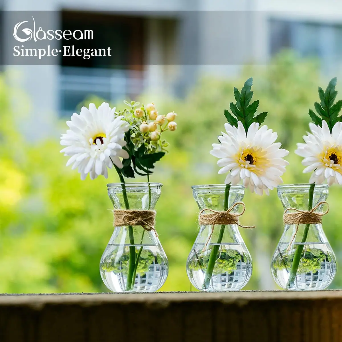 Glasseam Hyacinth Bulb Forcing Vases Set of 3, Small Glass Vase for Flowers | Modern Minimalist Transparent Design - view 2