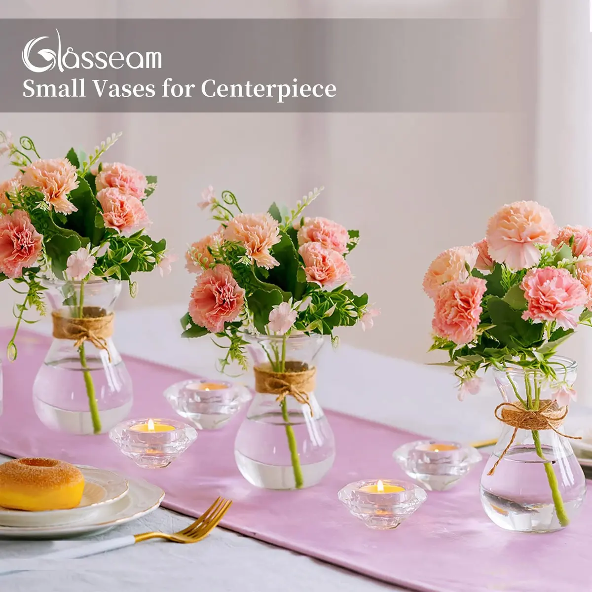 Glasseam Hyacinth Bulb Forcing Vases Set of 3, Small Glass Vase for Flowers | Modern Minimalist Transparent Design - view 3