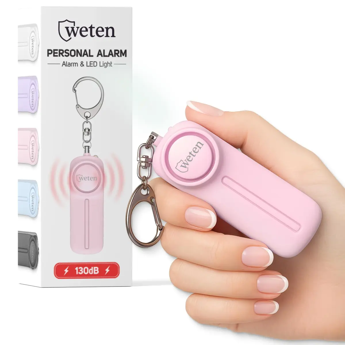 WETEN Personal Safety Alarm Keychain for Women, 130dB Siren, LED Light, Pink | Loud Siren & LED for Instant Alert - main product image