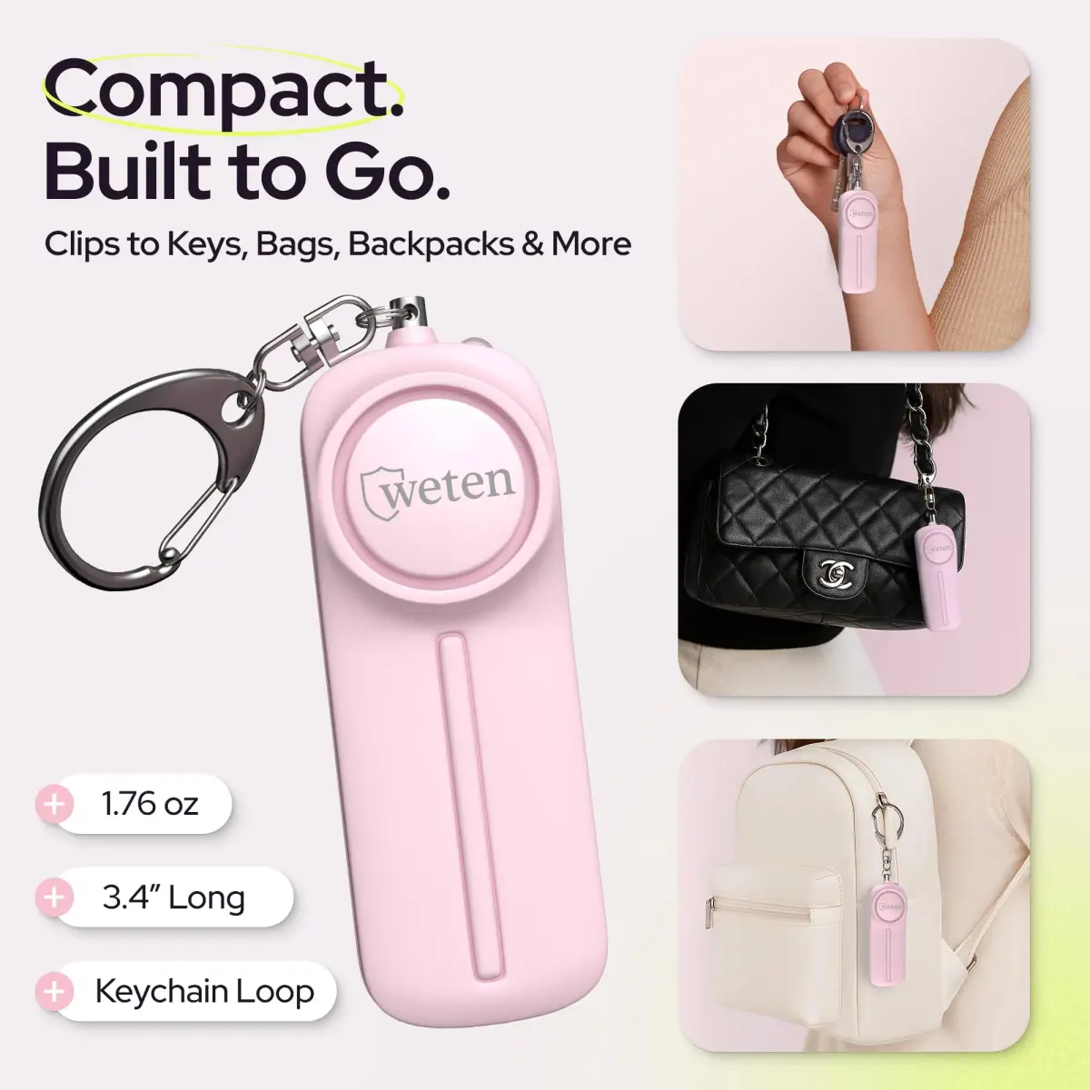 WETEN Personal Safety Alarm Keychain for Women, 130dB Siren, LED Light, Pink | Loud Siren & LED for Instant Alert - view 5