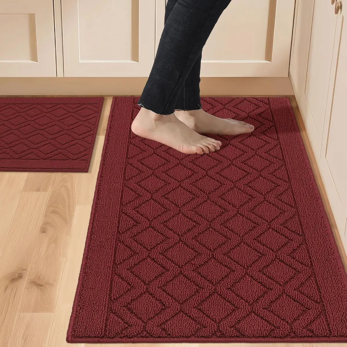 COSY HOMEER 48x20Inch Kitchen Rug Mats, Red | Durable & Washable Polypropylene Floor Mat - main product image
