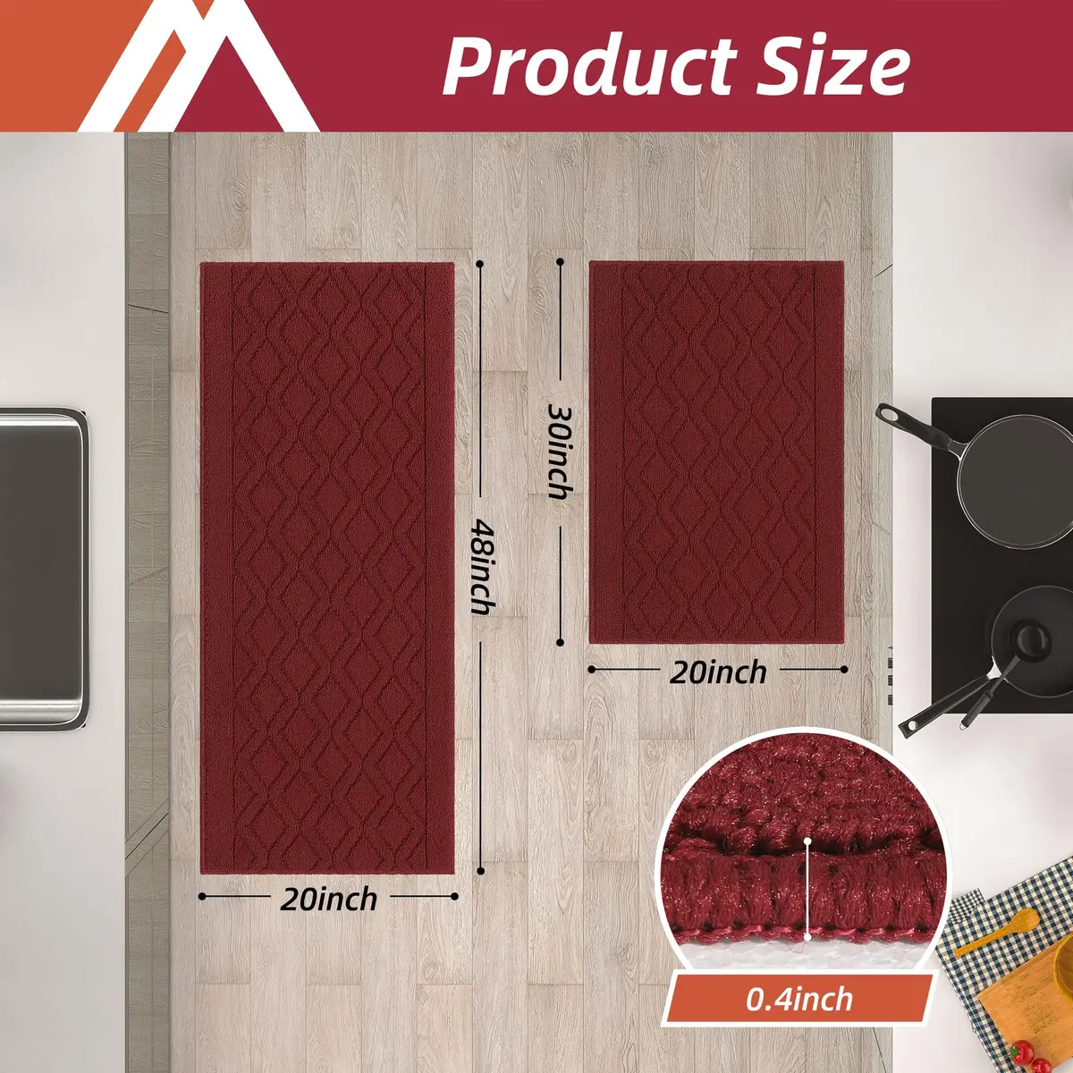COSY HOMEER 48x20Inch Kitchen Rug Mats, Red | Durable & Washable Polypropylene Floor Mat - view 6