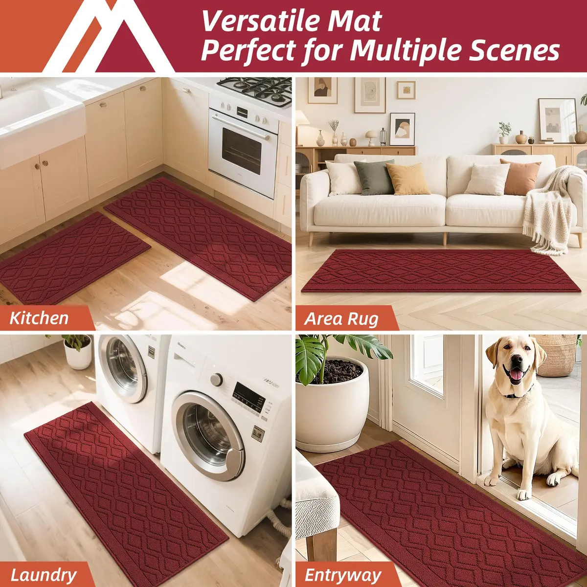 COSY HOMEER 48x20Inch Kitchen Rug Mats, Red | Durable & Washable Polypropylene Floor Mat - view 7