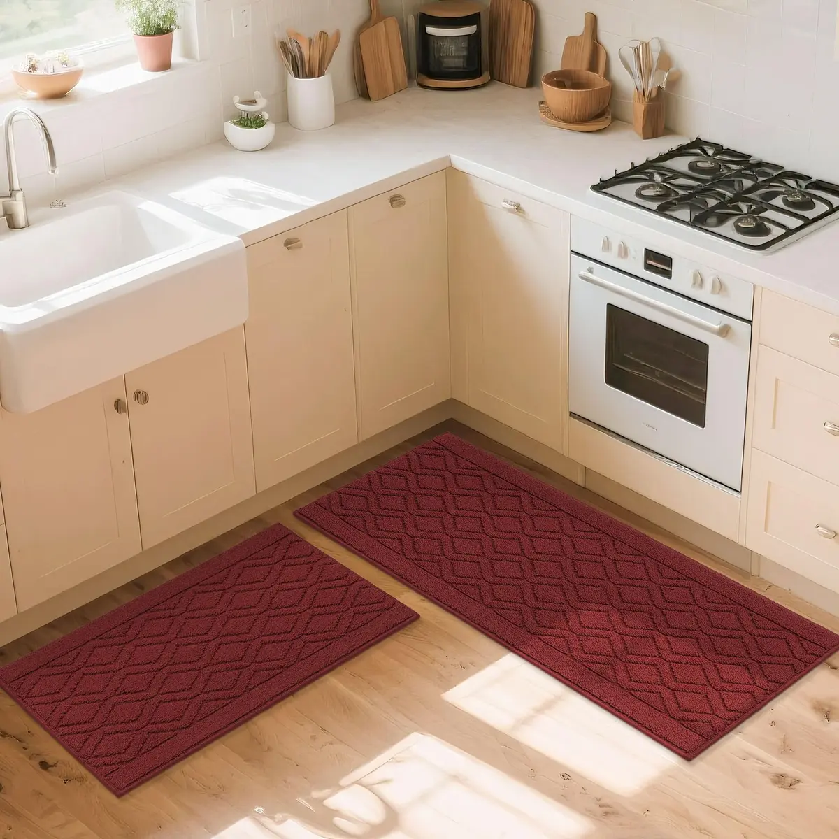COSY HOMEER 48x20Inch Kitchen Rug Mats, Red | Durable & Washable Polypropylene Floor Mat - view 8