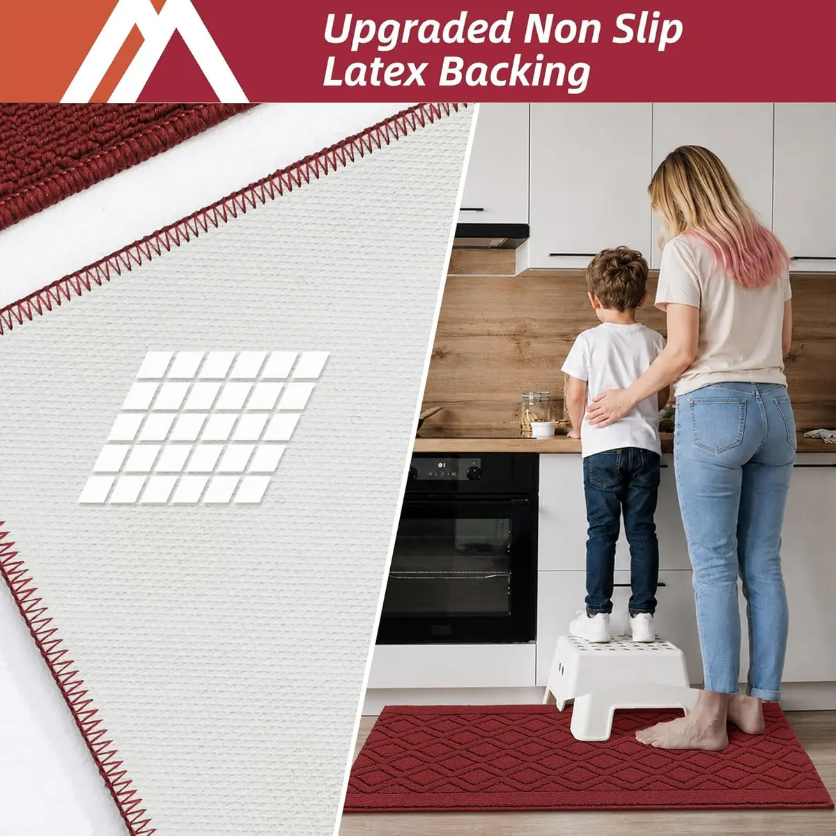 COSY HOMEER 48x20Inch Kitchen Rug Mats, Red | Durable & Washable Polypropylene Floor Mat - view 3