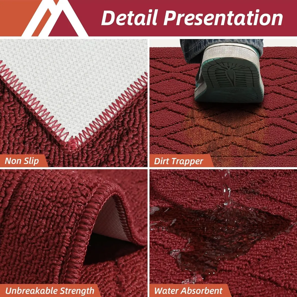 COSY HOMEER 48x20Inch Kitchen Rug Mats, Red | Durable & Washable Polypropylene Floor Mat - view 4