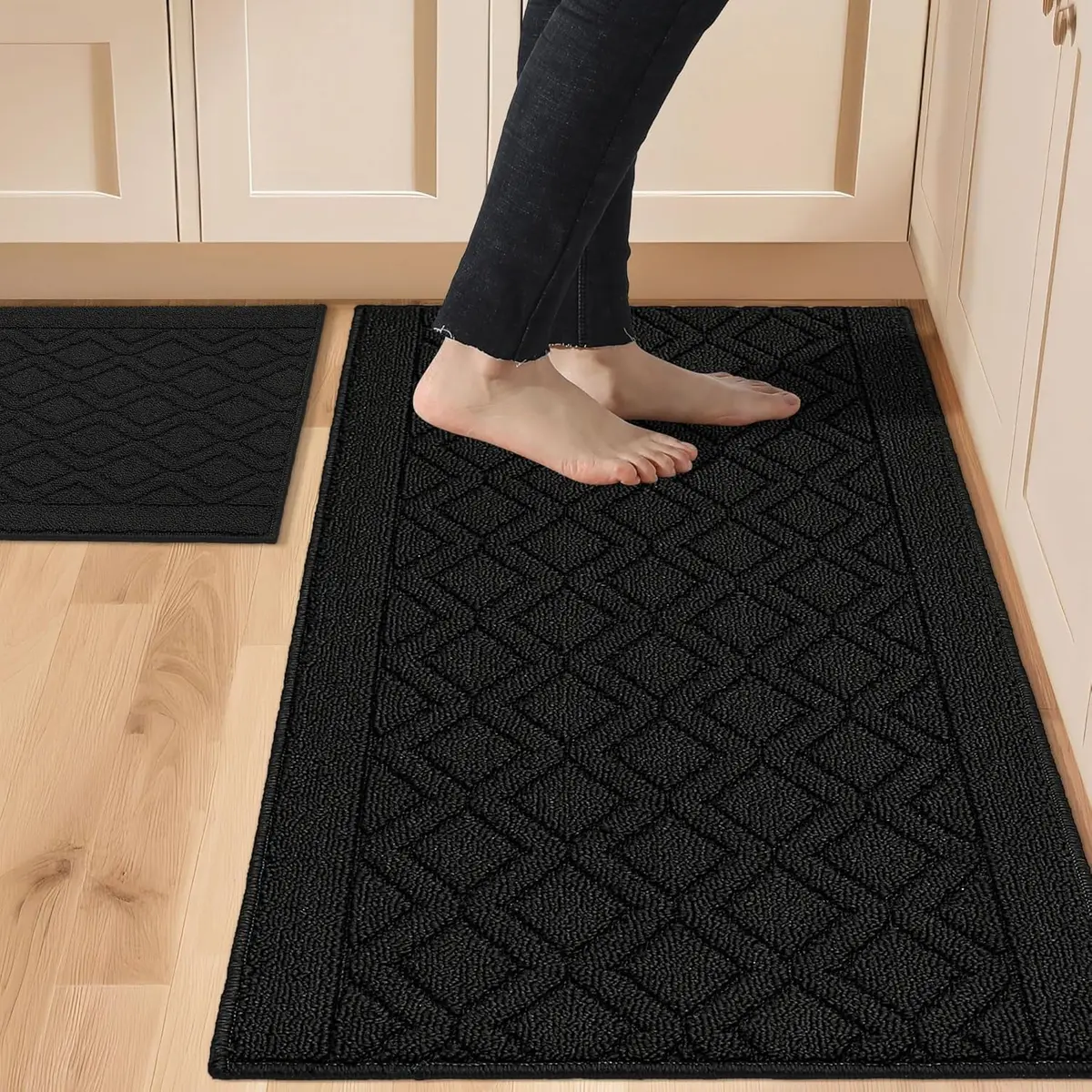 COSY HOMEER 48x20Inch/30x20Inch Kitchen Rug Mats,Black | Durable, Washable & Anti-Slip for Indian Kitchens - main product image