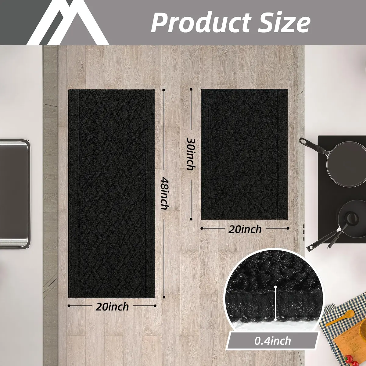 COSY HOMEER 48x20Inch/30x20Inch Kitchen Rug Mats,Black | Durable, Washable & Anti-Slip for Indian Kitchens - view 6