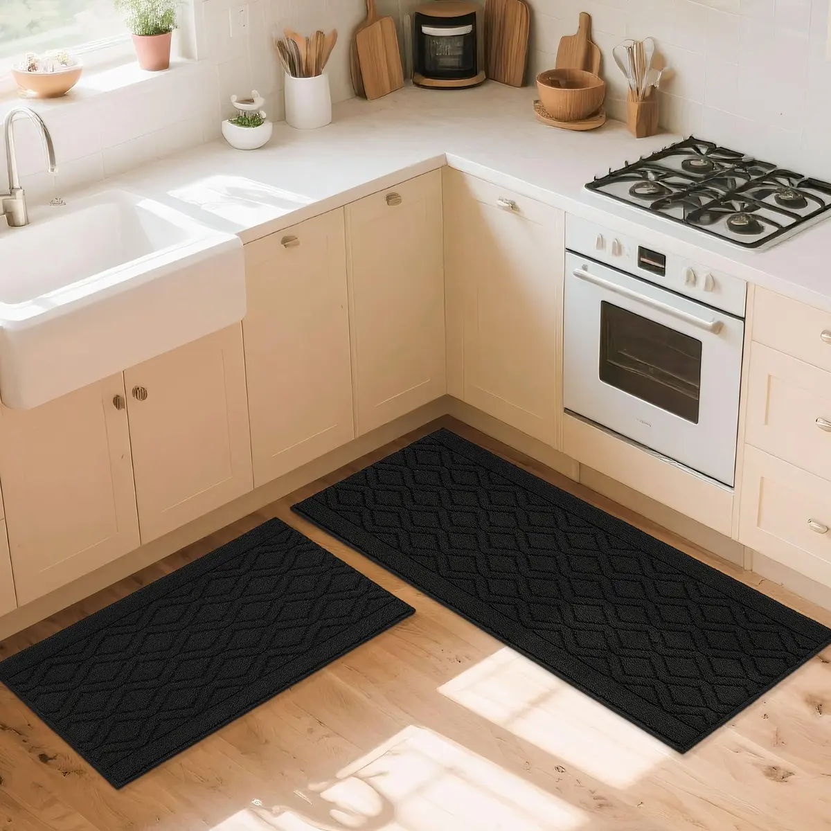 COSY HOMEER 48x20Inch/30x20Inch Kitchen Rug Mats,Black | Durable, Washable & Anti-Slip for Indian Kitchens - view 8