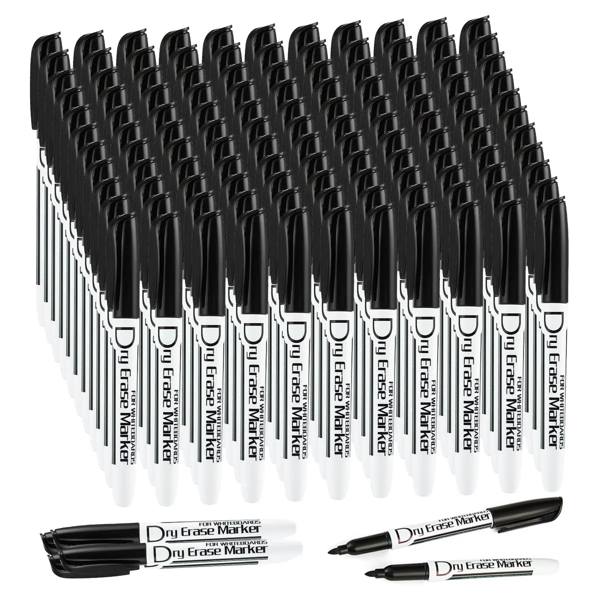 Volcanics Black Dry Erase Markers, Fine Tip, Low Odor, 125 Pack | Bulk Pack Marking Pen - main product image