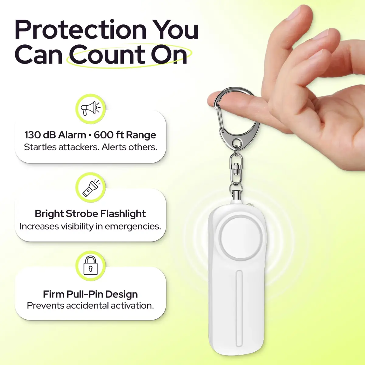 Weten Personal Safety Alarm Keychain White | 130dB Siren, LED Light, Panic Pin, TSA-Approved, 2xAAA Batteries Included - view 2
