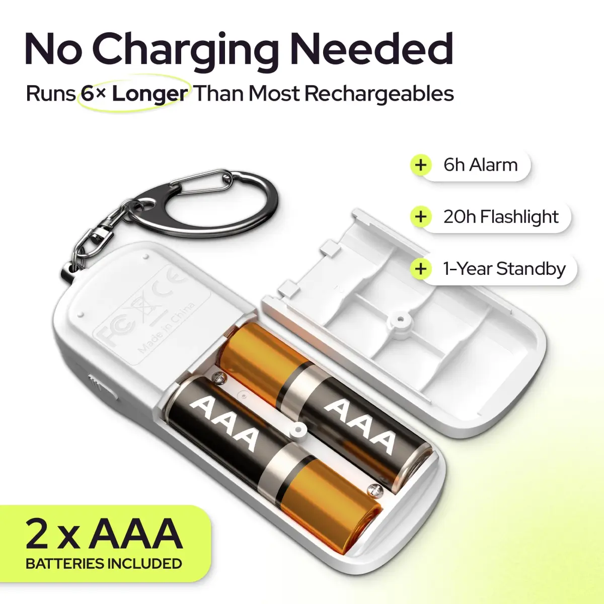 Weten Personal Safety Alarm Keychain White | 130dB Siren, LED Light, Panic Pin, TSA-Approved, 2xAAA Batteries Included - view 4