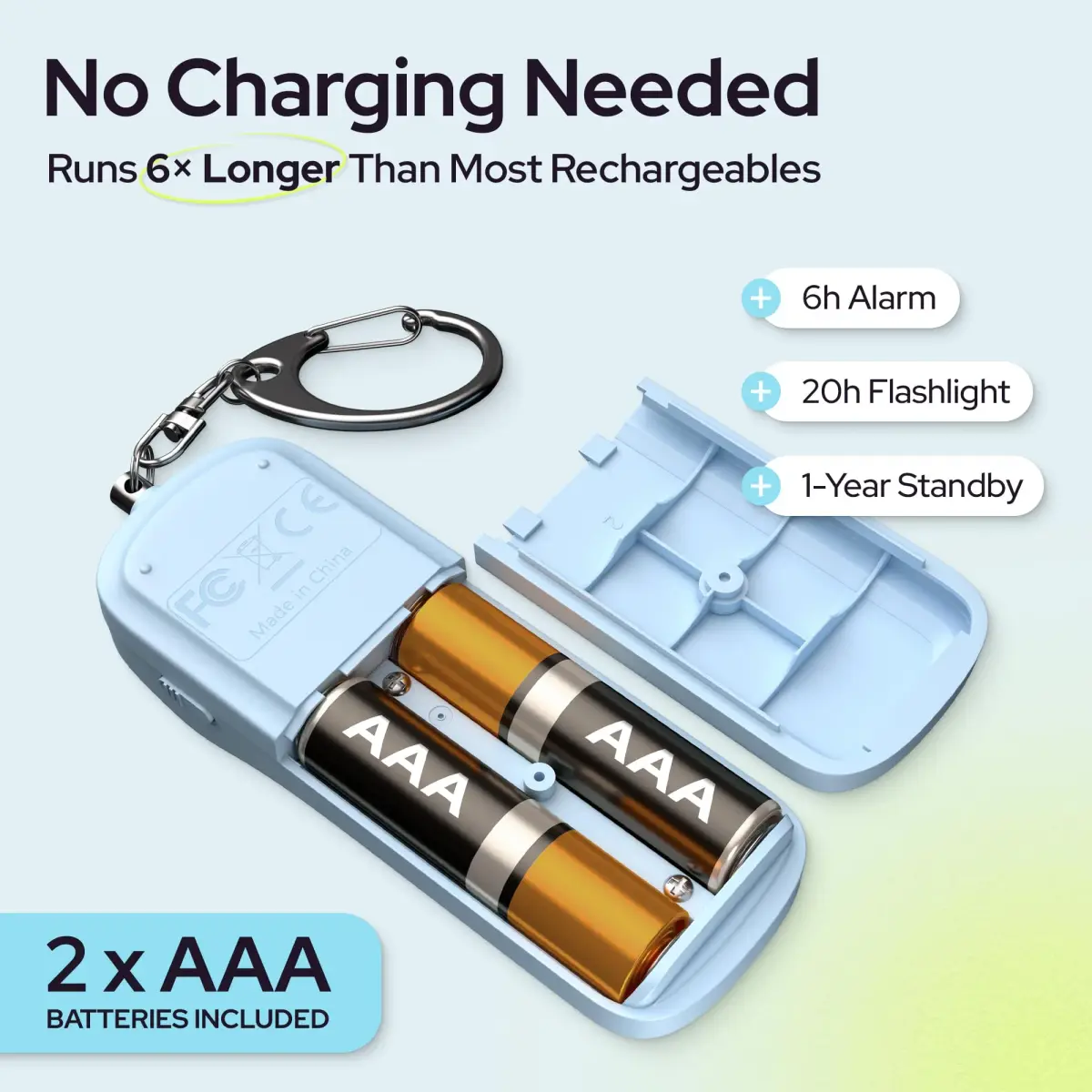 WETEN Personal Safety Alarm Keychain for Women, 130dB Siren & LED Light, Blue (2 AAA Batteries Required) - view 4