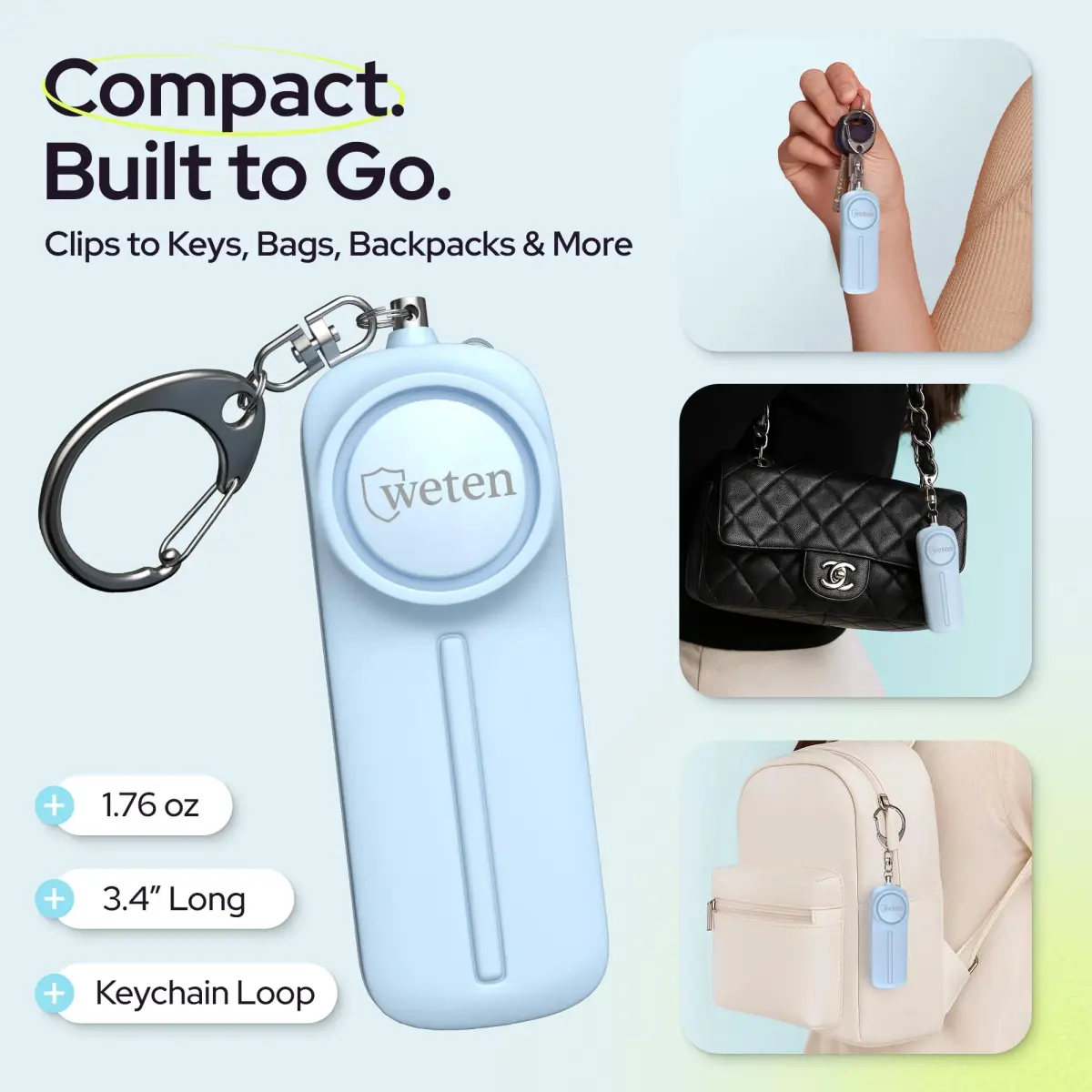 WETEN Personal Safety Alarm Keychain for Women, 130dB Siren & LED Light, Blue (2 AAA Batteries Required) - view 5