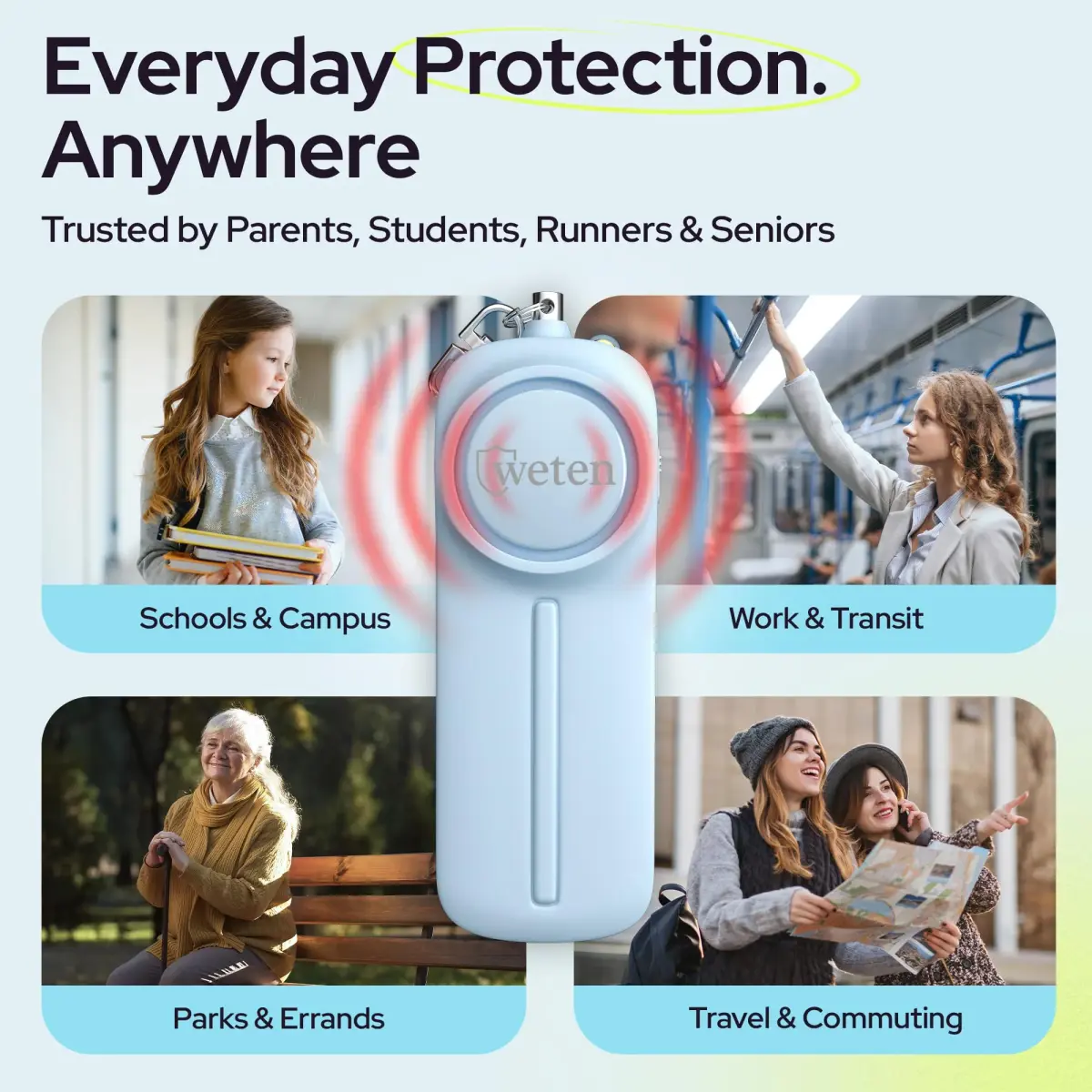 WETEN Personal Safety Alarm Keychain for Women, 130dB Siren & LED Light, Blue (2 AAA Batteries Required) - view 6