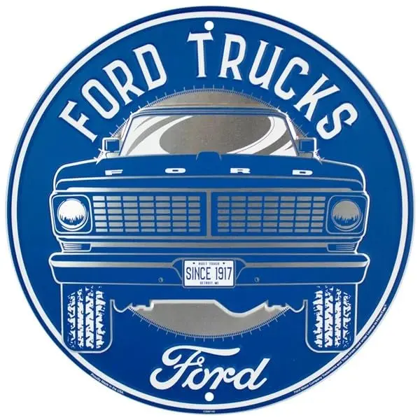 Hangtime Vintage Metal Sign, Ford Truck Classic Old F-Series, 12 Inch Round Wall Art, Silver/Gray - view 4