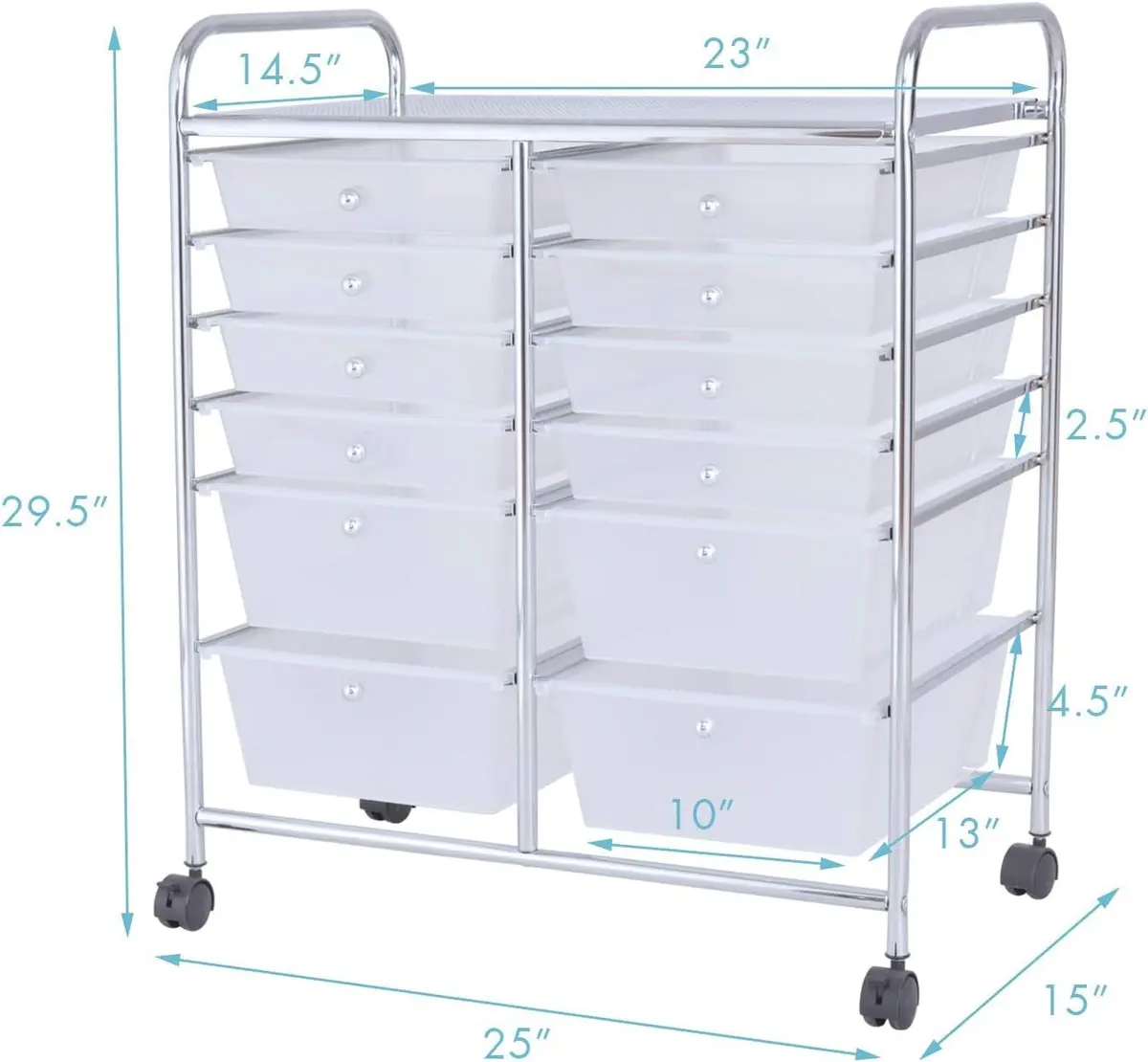 HAPPYGRILL 12-Drawer Storage Cart 25in x 15in x 29.5in | Durable Steel & Plastic - view 7
