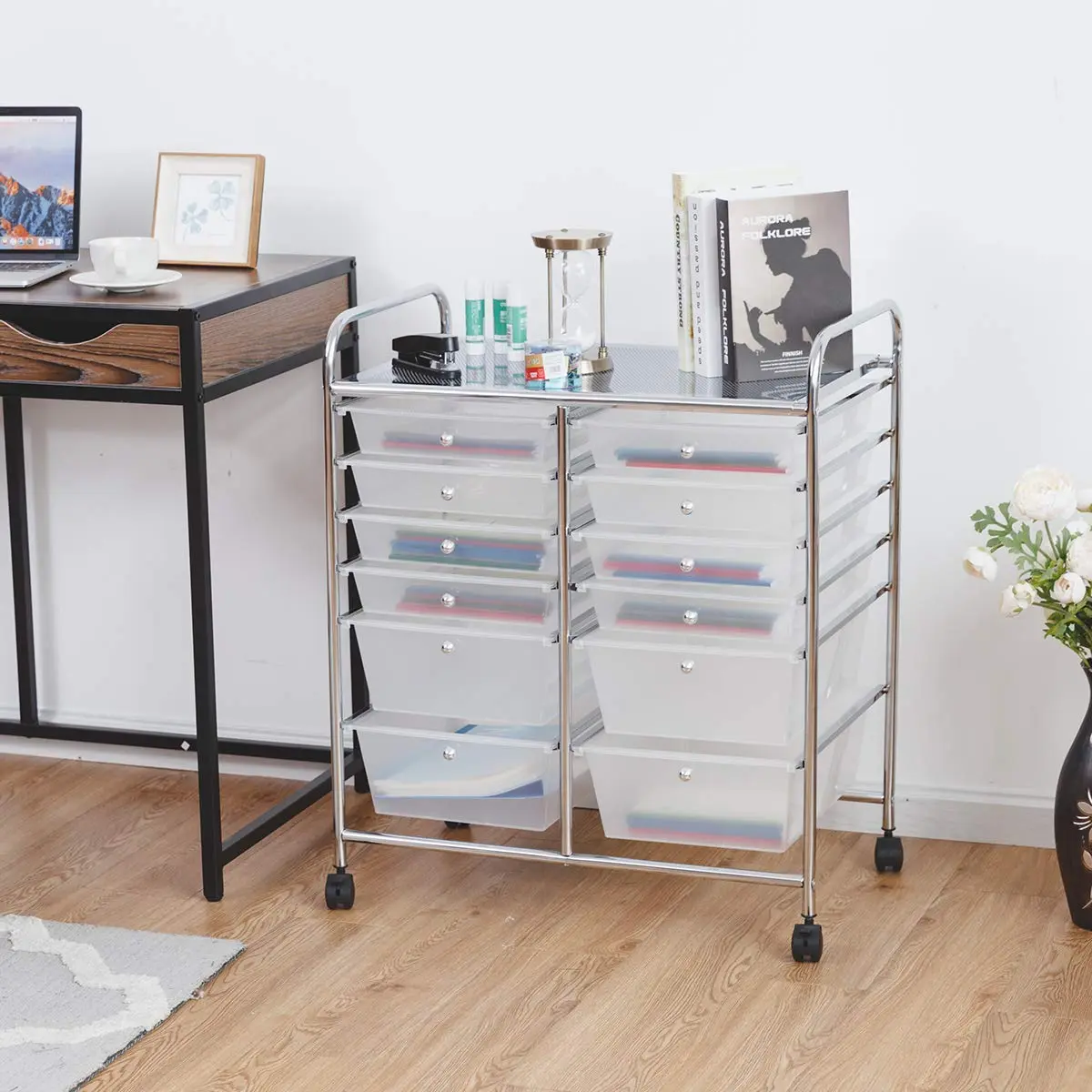 HAPPYGRILL 12-Drawer Storage Cart 25in x 15in x 29.5in | Durable Steel & Plastic - view 2
