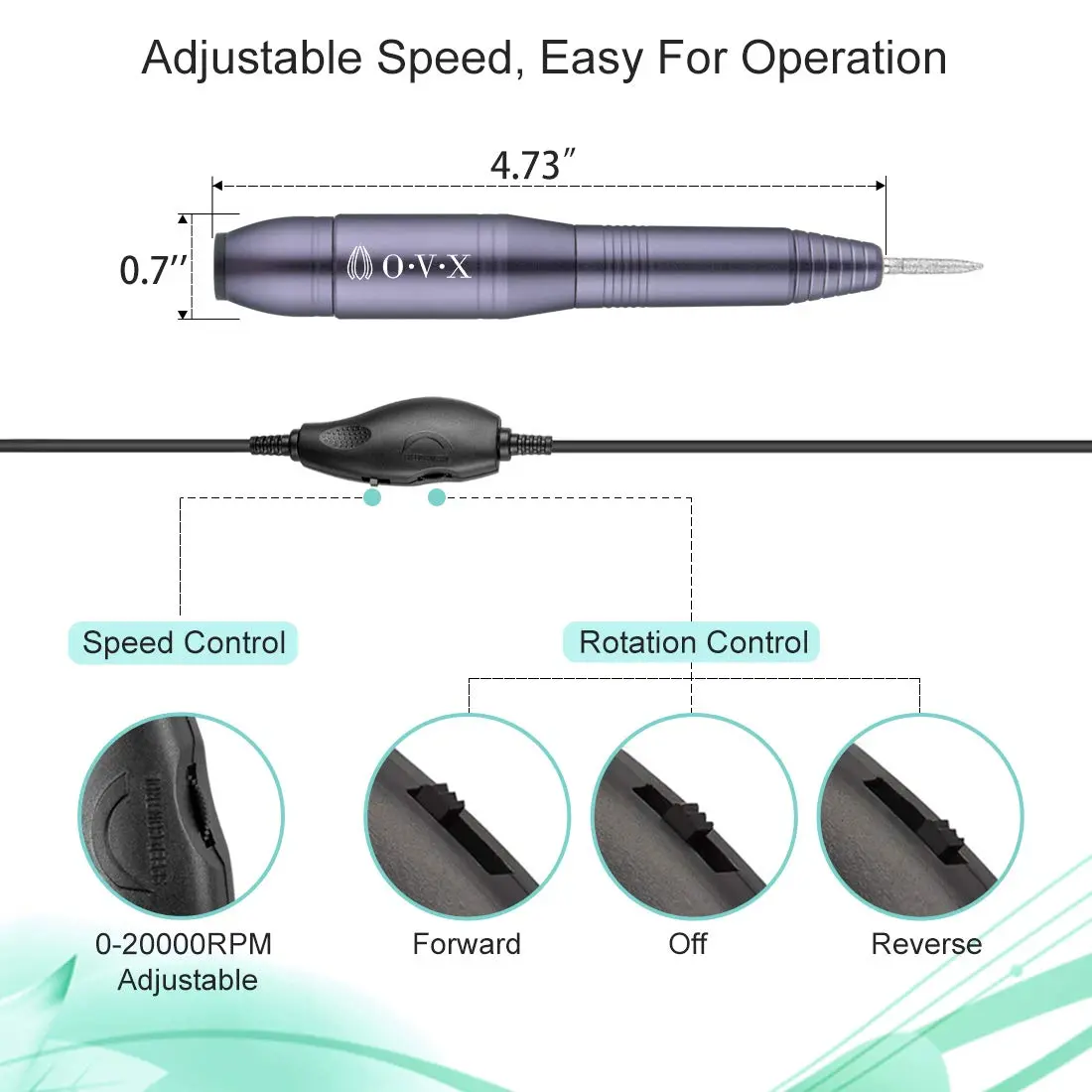 OVX Portable Nail Drill Electric Nail File 20,000 RPM | Safe, Adjustable & Low Noise for Professional & Home Use - view 6