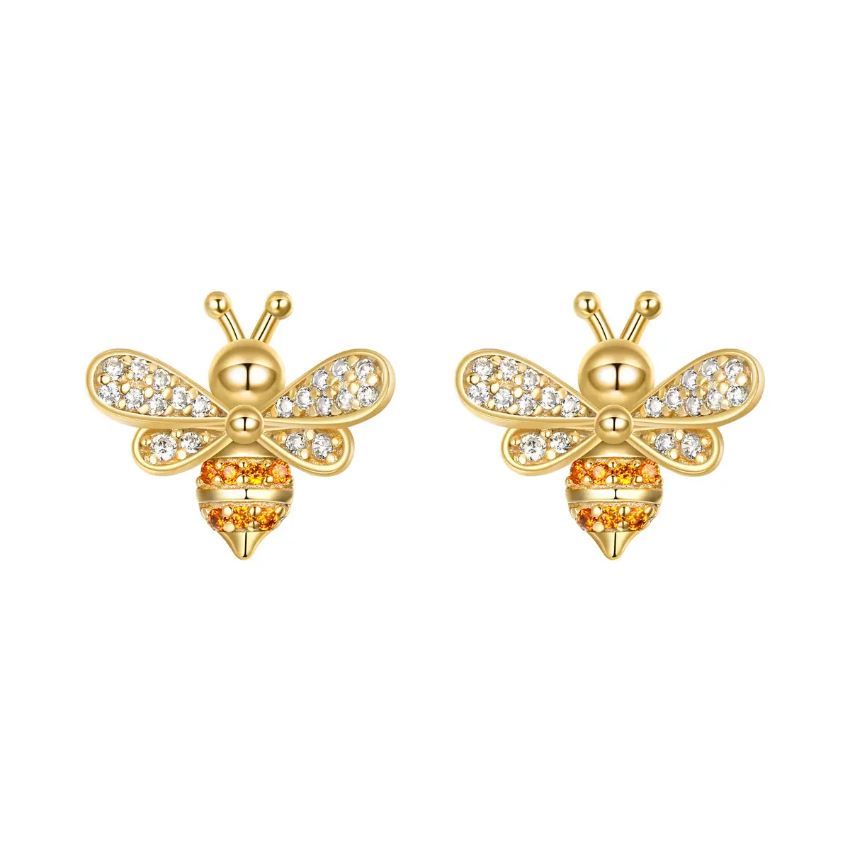 EleQueen 925 Sterling Silver CZ Tiny Bumblebee Stud Earrings | Gold Tone Jewelry Gift for Women - main product image