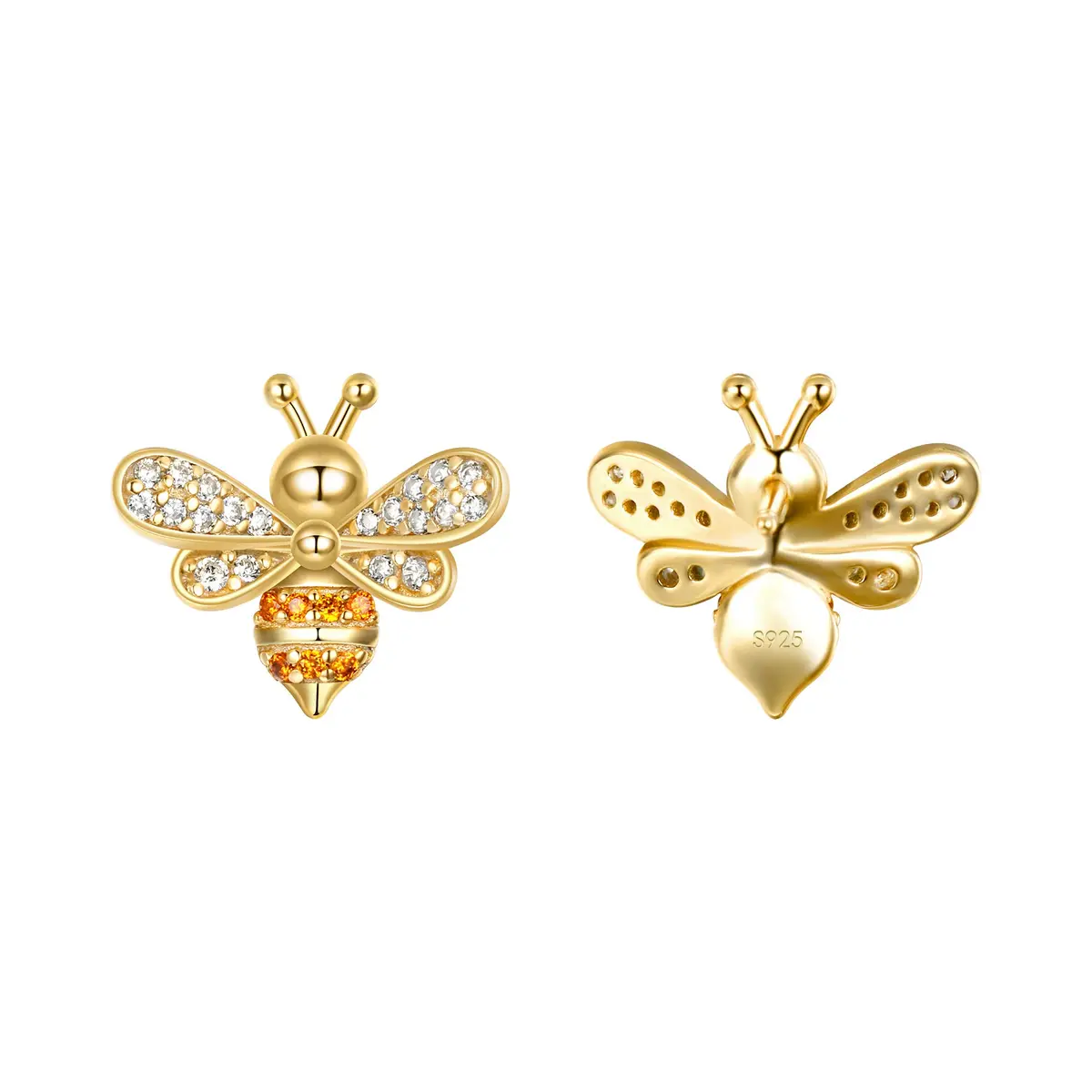 EleQueen 925 Sterling Silver CZ Tiny Bumblebee Stud Earrings | Gold Tone Jewelry Gift for Women - view 4