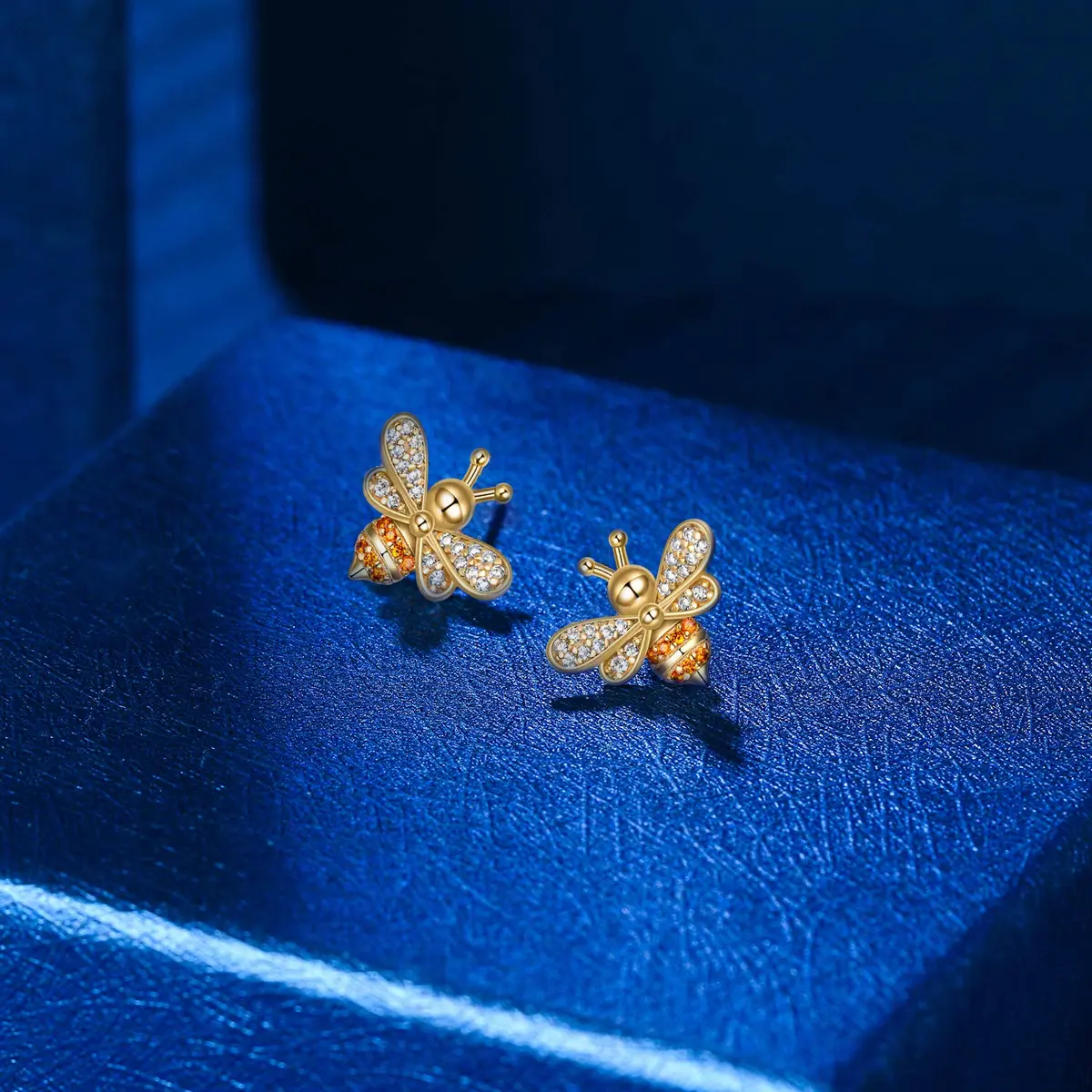 EleQueen 925 Sterling Silver CZ Tiny Bumblebee Stud Earrings | Gold Tone Jewelry Gift for Women - view 5