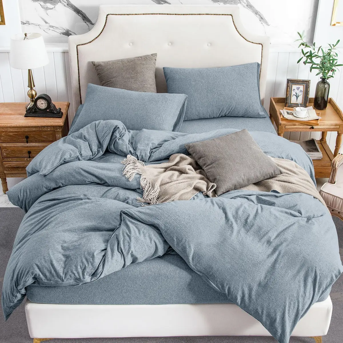 PURE ERA Jersey Knit Duvet Cover Set Heather Blueish Grey King | Soft, Breathable Cotton Bedding - main product image