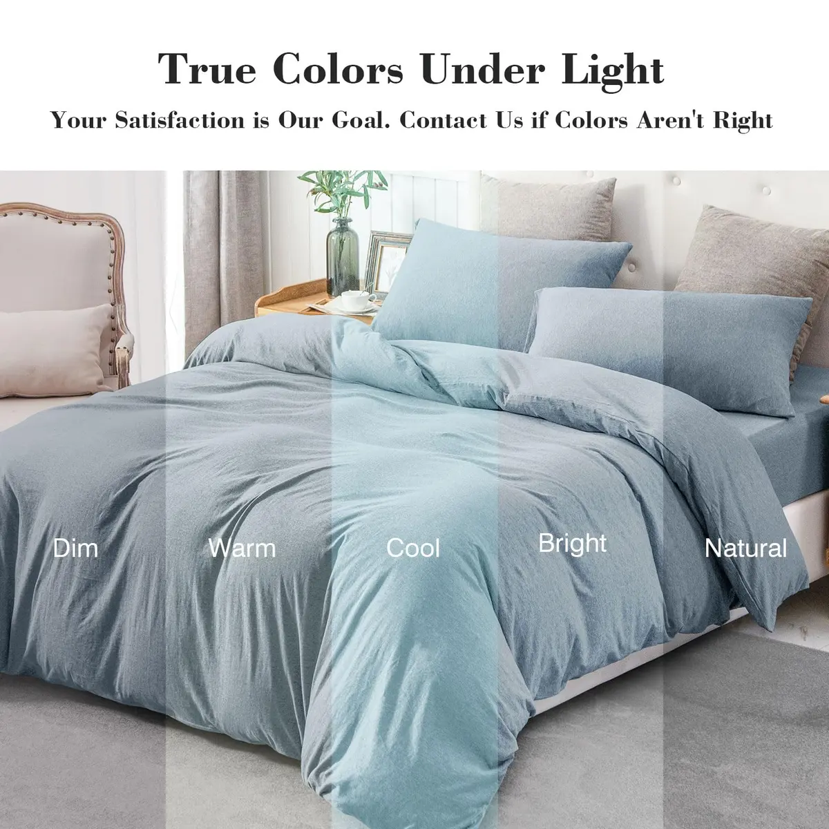 PURE ERA Jersey Knit Duvet Cover Set Heather Blueish Grey King | Soft, Breathable Cotton Bedding - view 5