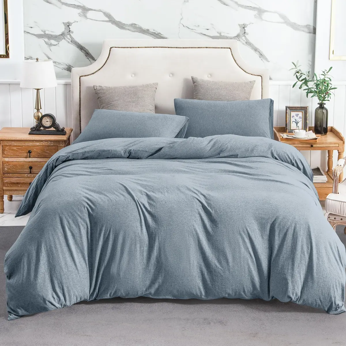 PURE ERA Jersey Knit Duvet Cover Set Heather Blueish Grey King | Soft, Breathable Cotton Bedding - view 8