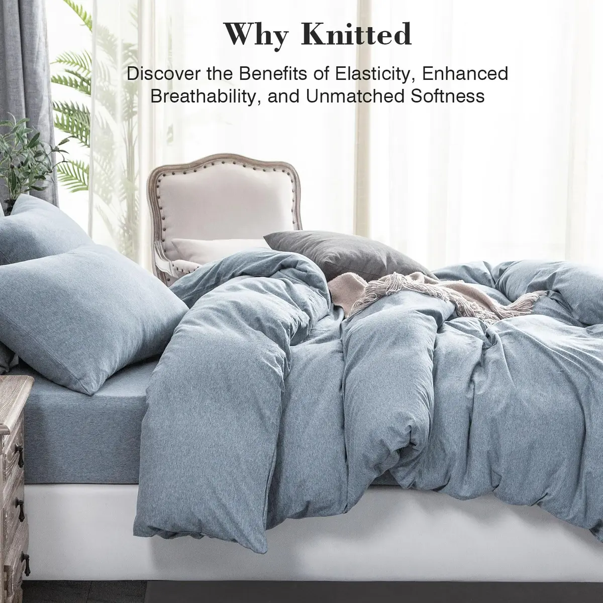 PURE ERA Jersey Knit Duvet Cover Set Heather Blueish Grey King | Soft, Breathable Cotton Bedding - view 2