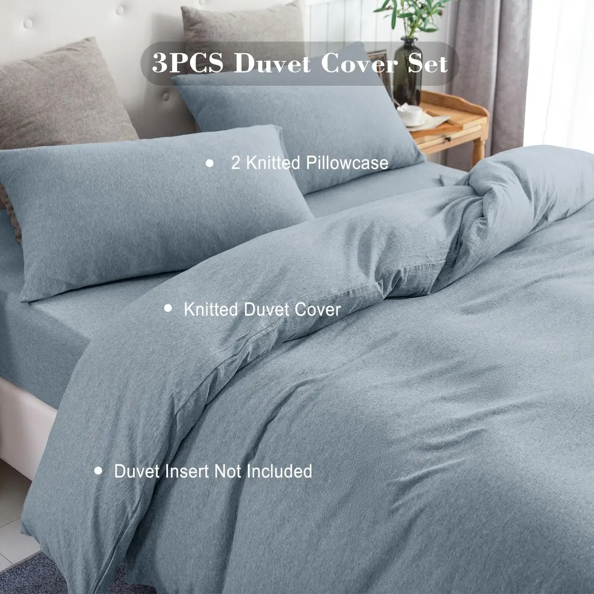 PURE ERA Jersey Knit Duvet Cover Set Heather Blueish Grey King | Soft, Breathable Cotton Bedding - view 4