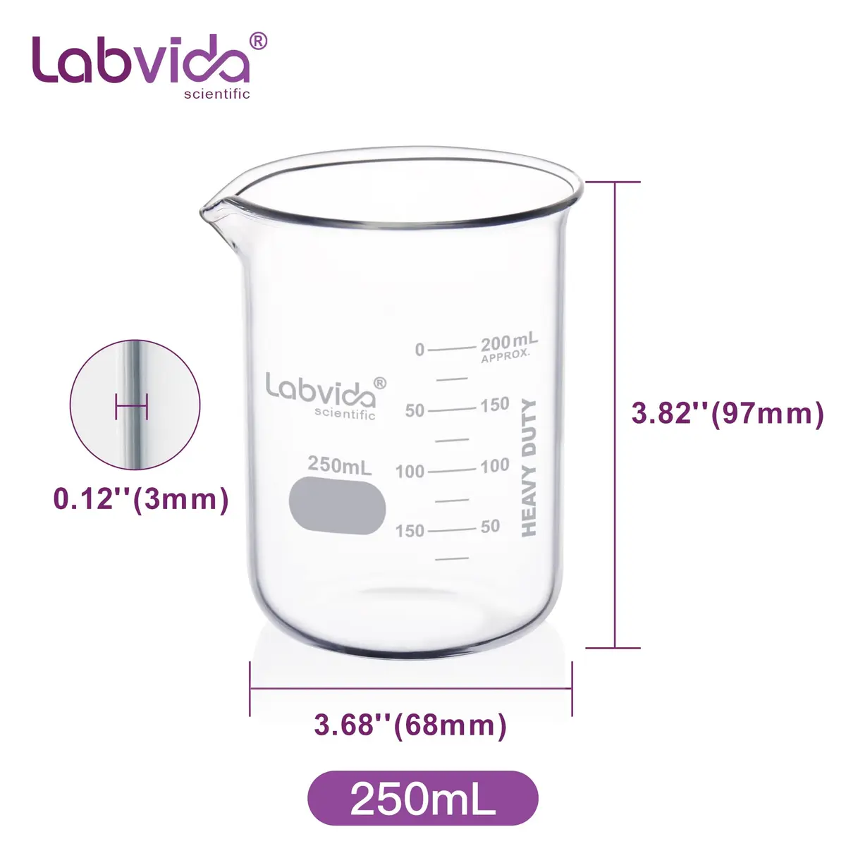 Labvida 4pcs 250ml Borosilicate Glass Beakers | ASTM E960 Compliant, Heat Resistant, Chemical Resistant, 250ml Capacity - view 4