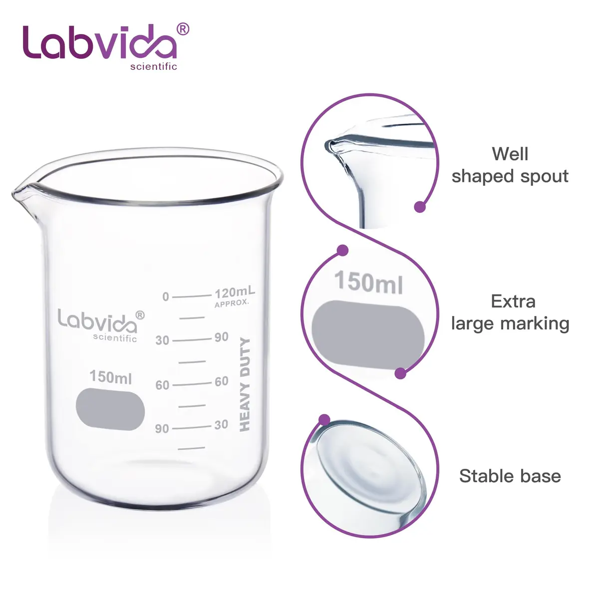 Labvida 6pcs 150ml Borosilicate Glass Beakers | ASTM E960 Compliant, Heat Resistant, Chemical Resistant, Spout & Graduation (120c) - view 2