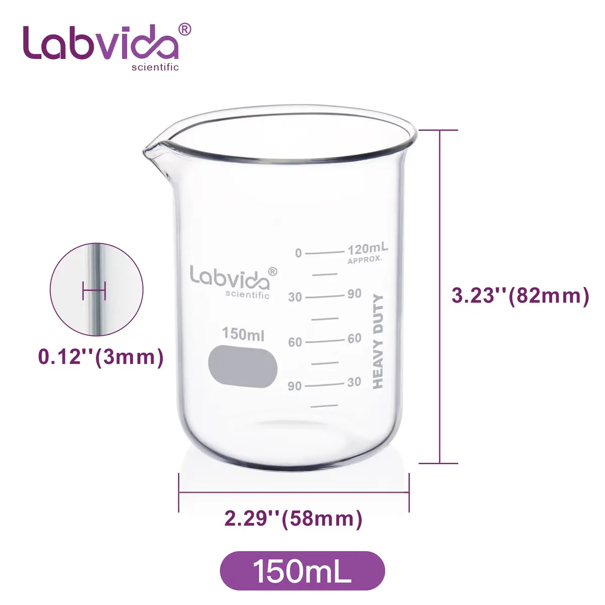 Labvida 6pcs 150ml Borosilicate Glass Beakers | ASTM E960 Compliant, Heat Resistant, Chemical Resistant, Spout & Graduation (120c) - view 4